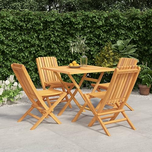 WEMYUFURN 5-TLG. Garten-Essgruppe Massivholz Teak, Outdoor-Sitzgruppe, Terrassen-Lounge-Set, Garten-Couchgarnitur - Wetterbeständig, Komfortabel - für Terrasse, Garten und Balkon