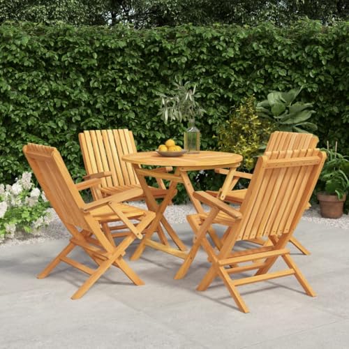 WEMYUFURN 5-TLG. Garten-Essgruppe Massivholz Teak, Outdoor-Sitzgruppe, Terrassen-Lounge-Set, Garten-Couchgarnitur - Wetterbeständig, Komfortabel - für Terrasse, Garten und Balkon