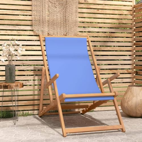 Youuihom Outdoor-Rasenstuhl Pool-Stühle Terrassenstuhl Strandstuhl Klappbar Massivholz Teak Blau Geeignet für Restaurants, Bistros, Terrassen, Sonnenzimmer