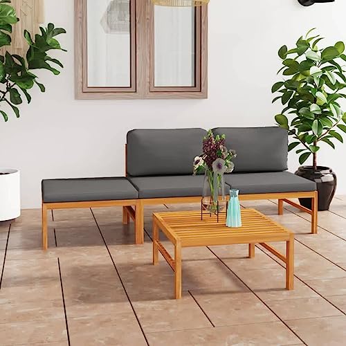 KATERYY 4-TLG. Garten-Lounge-Set mit Grauen Kissen Massivholz Teak,Elegantes TeakholzLoungeSet mit bequemen Kissen für Garten, Terrasse und Balkon