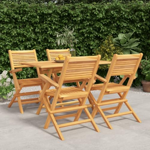 WEMYUFURN 5-TLG. Garten-Essgruppe Massivholz Teak, Outdoor-Sitzgruppe, Terrassen-Lounge-Set, Garten-Couchgarnitur - Wetterbeständig, Komfortabel - für Terrasse, Garten und Balkon