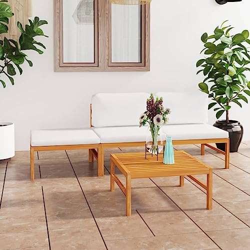 KATERYY 4-TLG. Garten-Lounge-Set mit Creme Kissen Massivholz Teak,Elegantes LoungemöbelSet aus Teakholz für Garten, Terrasse und Balkon