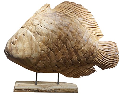 korb.outlet Handgeschnitzte Fisch-Skulptur aus Einer Teak-Wurzel/Maritime Holz Dekoration (F2 70x57)