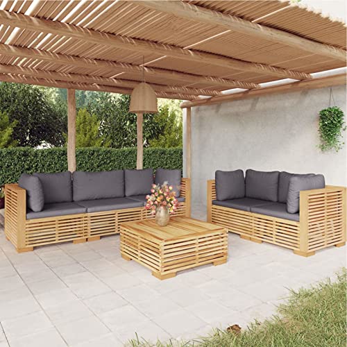 Homgoday Gartenmöbel-Set, 6 Teile und Kissen, Massivholz, Teakholz, Gartenmöbel-Set, Tisch und Stühle, Dekoration für Terrasse, Hof, Balkon, Typ 13