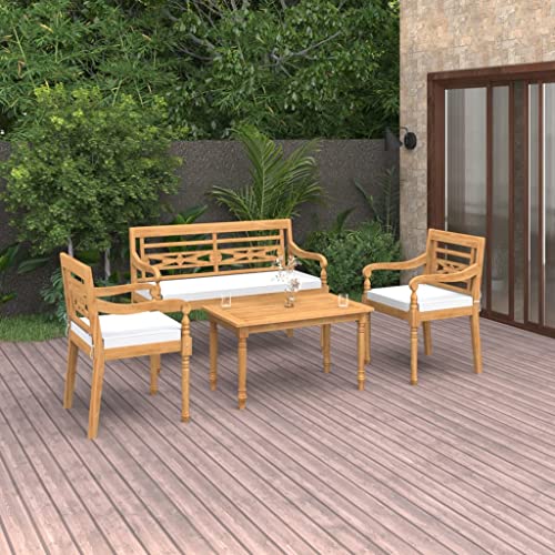 KATERYY 4-TLG. Garten-Lounge-Set mit Kissen Massivholz Teak,Teakholz LoungeSet: Wetterbeständig, komfortabel und vielseitig für Garten und Terrasse