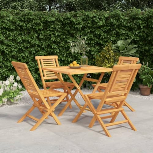 WEMYUFURN 5-TLG. Garten-Essgruppe Massivholz Teak, Outdoor-Sitzgruppe, Terrassen-Lounge-Set, Garten-Couchgarnitur - Wetterbeständig, Komfortabel - für Terrasse, Garten und Balkon