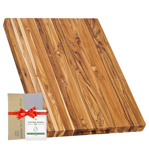 BEEFURNI Schneidebrett aus Teakholz mit Handgriff, Holz-Schneidebretter für Küche, mittelgroß, Schneidebrett, Holz, wendbar, Muttertagsgeschenke, 1 Jahr Garantie (extra groß, 61 x 45,7 x 3,8 cm)