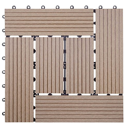 Mendler WPC Bodenfliese Rhone, Holzoptik Balkon/Terrasse, 11x je 30x30cm = 1qm versetzt - Basis Teak