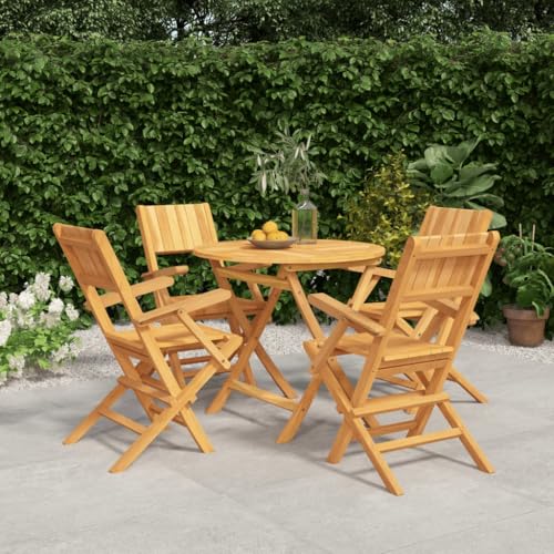 WEMYUFURN 5-TLG. Garten-Essgruppe Massivholz Teak, Outdoor-Sitzgruppe, Terrassen-Lounge-Set, Garten-Couchgarnitur - Wetterbeständig, Komfortabel - für Terrasse, Garten und Balkon