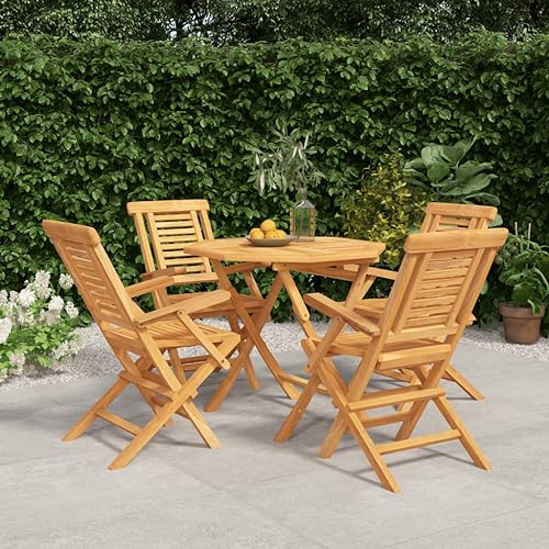 WEMYUFURN 5-TLG. Garten-Essgruppe Massivholz Teak, Outdoor-Sitzgruppe, Terrassen-Lounge-Set, Garten-Couchgarnitur - Wetterbeständig, Komfortabel - für Terrasse, Garten und Balkon