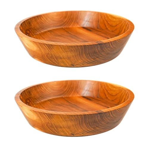 Rainforest Bowls Set mit 2 Schalen aus Javanischem Teakholz, 25.4 cm, abgeschrägt, luxuriöses individuelles Design, handgefertigt von indonesischen Kunsthandwerkern