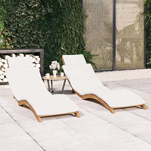 KTHLBRH Outdoor-Liege Sonnenstuhl Gartenliege Strandliege Sonnenliegen 2 STK. mit Auflagen Massivholz Teak für Gärten, Pools, Terrassen