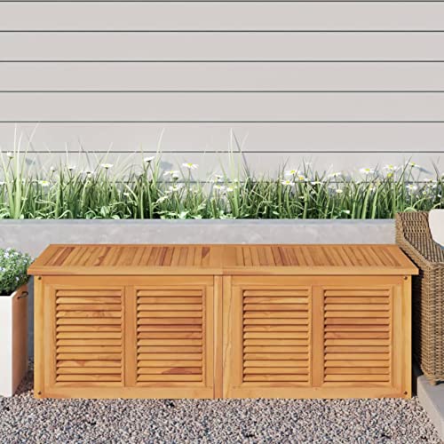 Homgoday Gartenbox mit Tasche 150 x 50 x 53 cm Massivholz Teak, Truhe für den Außenbereich, Aufbewahrungsbox für den Außenbereich