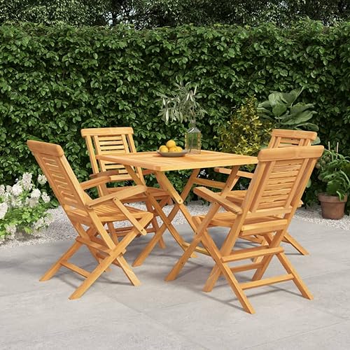 Esstisch-Set für den Garten, 5-teilig, aus massivem Teakholz, kangqiling3155035