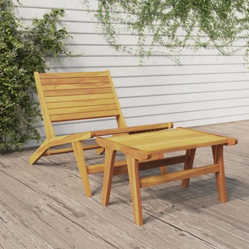 AJJHUUKI Outdoor Sitzgruppe Outdoor Stühle Gartenstuhl mit Fußstütze Massivholz Teak