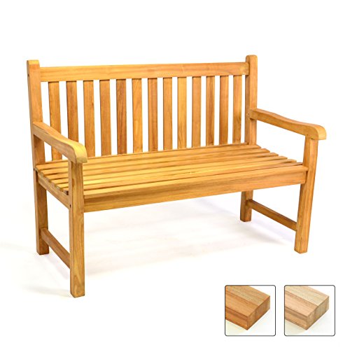 Divero 2-Sitzer Bank Holzbank Gartenbank Sitzbank 120 cm – zertifiziertes Teak-Holz behandelt massiv – Reine Handarbeit – wetterfest (Teak behandelt)