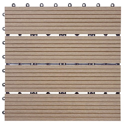 Mendler WPC Bodenfliese Rhone, Holzoptik Balkon/Terrasse, 11x je 30x30cm = 1qm linear - Basis Teak