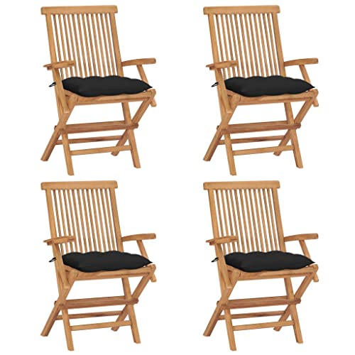 Gartenstühle mit Schwarzen Kissen 4 Stk. Massivholz Teak,Massivholz Gartenstühle im 4er Set aus Teakholz Klappbar und Polster in Schwarz für Komfort und Stil im Garten Terrassen Sitzmöbel, Gartenmöbel