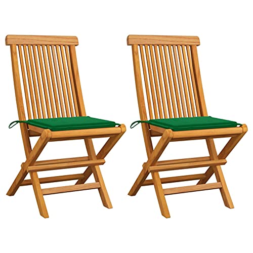 Juroupi Gartenstühle mit Grünen Kissen GartenstüHle Gartensessel Outdoor Garten StüHle Terassenstuhl 2 STK. Massivholz Teak - 3062465