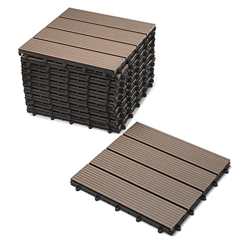 SAM WPC-Fliesen, 30x30 cm, Farbe Teak, 11er Spar Set für 1m², Gartenfliesen mit klick-System, Bodenbelag mit Drainage, Balkonfliesen/Terrassenfliesen/Klickfliesen