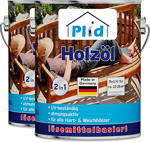 Plid® Holzschutz Öl Teak 5L wetterfest - Holzöl für Außenbereich & Innen - Holzpflegemittel Möbel - Öl für Gartenmöbel - Holz Pflege Öl - Holzlasur Aussen & Innen - Teakholz Öl Aussen - Hartholzöl