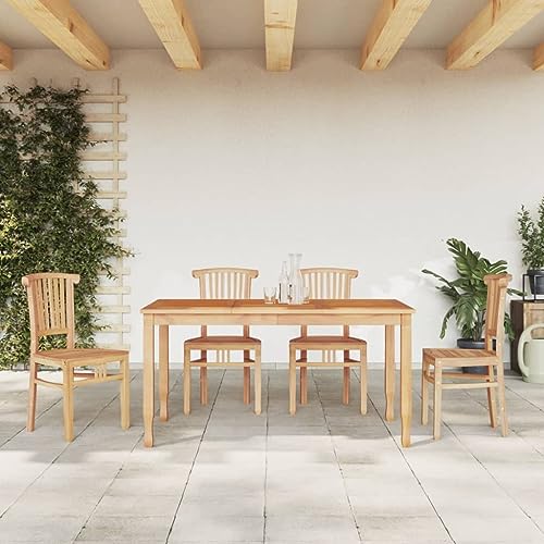 Homgoday Esstisch-Set für den Garten, 5-teilig, aus massivem Teakholz, Gartenmöbel, Tisch und Stühle für den Außenbereich, Set, Gartenmöbel-Set, Modell 3155779