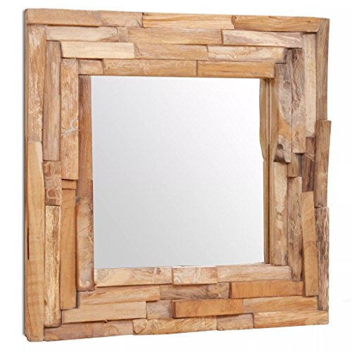 LAPOOH Dekorativer Spiegel Teak 60 x 60 cm Quadratisch, Dekorative Wandspiegel, Spiegel Flur