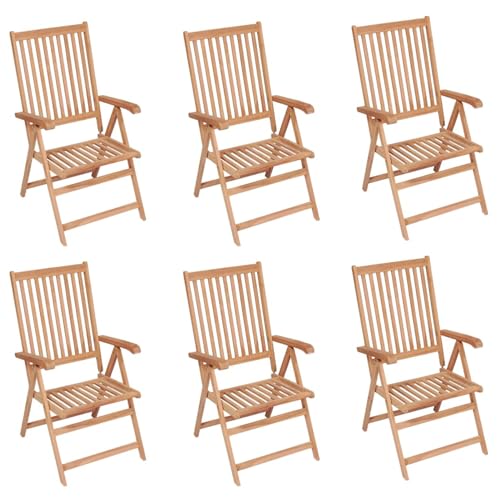 ZEYUAN Verstellbare Gartenstühle 6 STK Hochlehner, Campingstühle, Lehnstühle, Wetterfest Stuhl, Garden Chair, Massivholz Teak