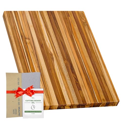 BEEFURNI Schneidebrett aus Teakholz mit Handgriff, Holz-Schneidebretter für Küche, Medium, Schneidebrett, Holz, wendbar, Muttertagsgeschenke, 1 Jahr Garantie (groß, 55,9 x 40,6 x 3,2 cm)