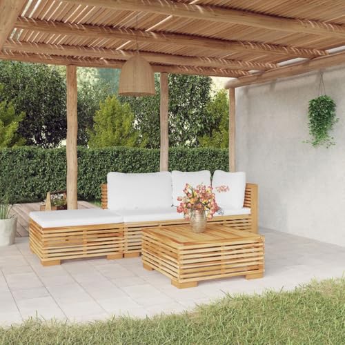 KATERYY 4-TLG. Garten-Lounge-Set mit Kissen Massivholz Teak,Bequeme Gartenlounge aus edlem Teakholz für gemütliche Stunden im Grünen