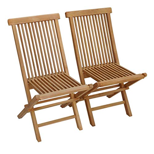 Teako Design 2 Stück Klappstühle Alessandria Teak Massivholz Gartenstühle, Terassenstühle