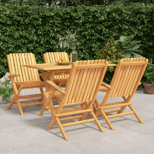 KATERYY 5-TLG. Garten-Essgruppe Massivholz Teak,GartentischSet aus Massivem Teakholz mit 4 klappbaren Gartenstühlen für Entspannung und Genießen