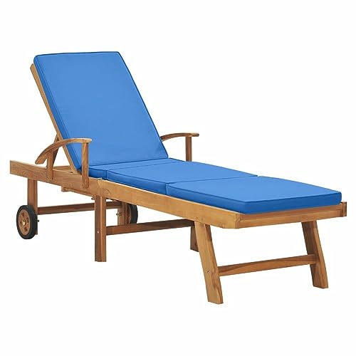 CIADAZ Sonnenliege mit Auflage Massivholz Teak Blau, Gartenliege, Liegestuhl, Sonnenstuhl, Sonneninsel Outdoor, Liegen, Gartenmöbel, Bäderliege, Relaxliege - 48025