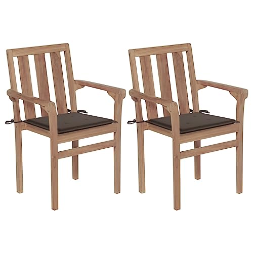 Gartenstühle 2 STK. mit Taupe Kissen Teak Massivholz,3062216