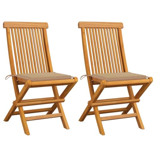 Gartenstühle mit Beige Kissen 2 STK. Massivholz Teak,3062463