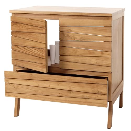 Mendler Teak-Waschbeckenunterschrank HWC-M73, Waschtisch Schrank, hochwertiges B-Grade-Teak (Kernholz, 20-30 Jahre), 87x81x56cm