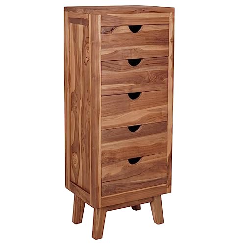 vidaXL Teak Massiv Sideboard mit 5 Schubladen Kolonialstil Kommode Schrank Anrichte Schubladenschrank Beistellschrank Highboard 40x30x100cm