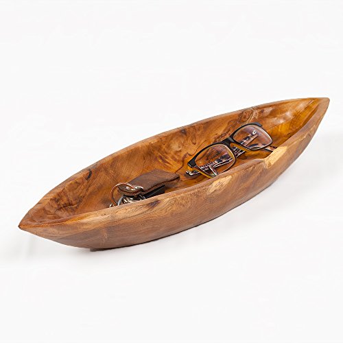 LEBENSwohnART Teak-Schale PERA ca. 50cm Länge Natural Massivholz Deko Schiff Boot Handarbeit