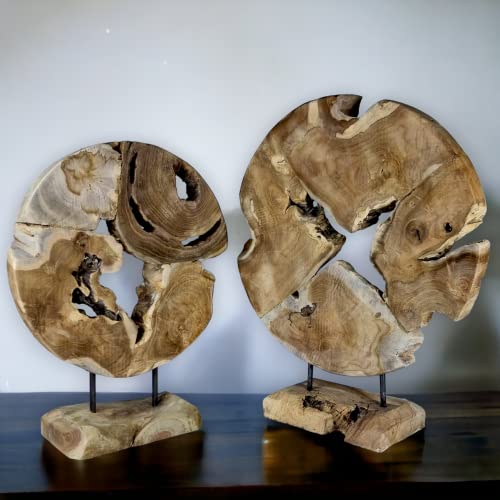 My-goodbuy24 Teakholz Deko Abstrakte Skulptur auf Sockel Massiv-Holz Accessoire Dekofigur Wurzel Handeschnitzt- Jedes EIN Unikat - Handmade - Höhe 60cm