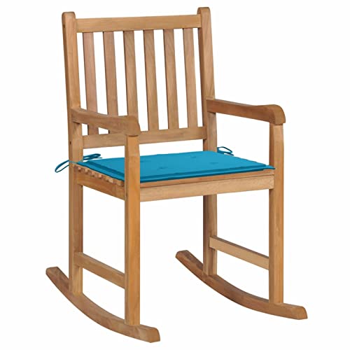 SHUJING Schaukelstuhl mit Blauem Kissen, Sessel Wohnzimmer, Schaukelsessel, Stillsessel, Schwingsessel, Tv Sessel, Ohrensessel, Rocking Chair, Relaxsessel, Massivholz Teak