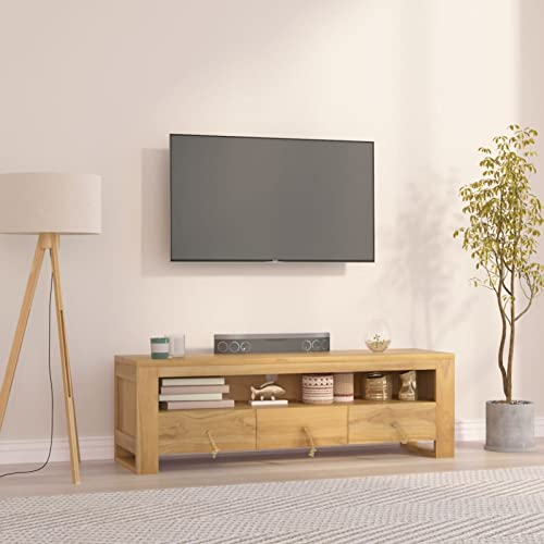 Chaduof TV-Schrank 110x30x35 cm Massivholz Teak, TV Lowboard, Fernsehschrank, Fernsehtisch, Fernseher Schrank, TV Sideboard, TV Board, TV Cabinet, TV Bank, TV Kommode