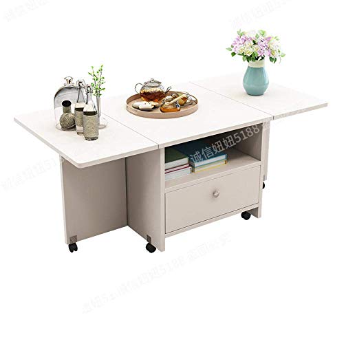 Klappbarer Teetisch, Esstisch, doppelt verwendbar, Wohnzimmer-Couchtisch, modernes Multifunktional, mit Schublade, Rollen, Sofa-Beistelltisch, einfache Montage, Design-Möbel-Montage_Teakholz, 13