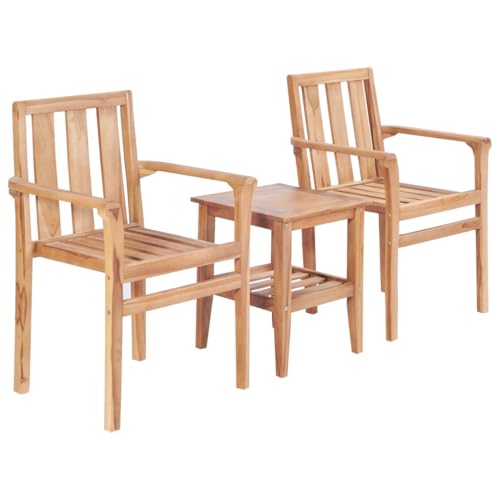 AJJHUUKI Gartenmöbel-Sets, 3-teiliges Bistro-Set, massives Teakholz