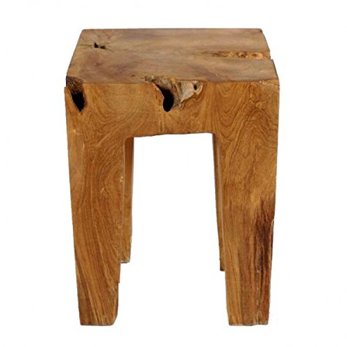 wohnfreuden Teakholz Hocker braun Vier Beine 40 cm - Badezimmer Holz Sitz 30 cm Durchmesser