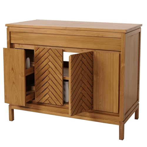 Mendler Teak-Waschbeckenunterschrank HWC-M74, Waschtisch Schrank, hochwertiges B-Grade-Teak (Kernholz, 20-30 Jahre), 86x106x56cm