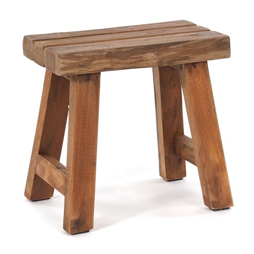 DESIGN DELIGHTS Vintage SITZHOCKER Rustic | 41x42x24 cm (HxBxT), Teakholz | Holzhocker, Teakhocker, Pflanzenhocker | Farbe: 01 Natur-Vintage