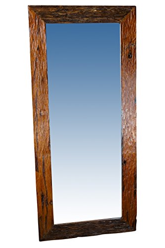 Kinaree 200 x 90 cm Altholz Spiegel - 200cm Teak Massivholz Wandspiegel mit Facette in rustikaler Optik, kann horizontal oder vertikal angebracht Werden