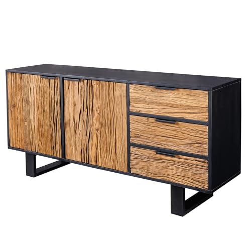 riess-ambiente.de Massivholz Sideboard Barracuda 150cm Teak Mango schwarz Metall recycelt, Anrichte, Kommode, Wohnzimmer, Schlafzimmer