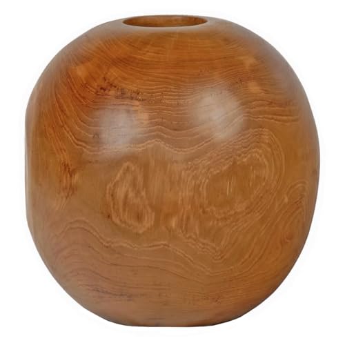 Meubletmoi Dekorative Vase, rund, Durchmesser 30 cm, aus massivem Teakholz, handgefertigt, natürlicher und exotischer Stil, Leodore