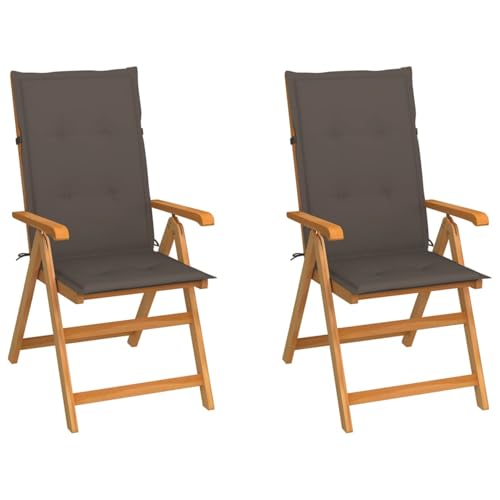 ShGaxin Gartenstühle 2 STK. mit Taupe Kissen, Hochlehner, Campingstühle, Lehnstühle, Wetterfest Stuhl, Garden Chair, Massivholz Teak